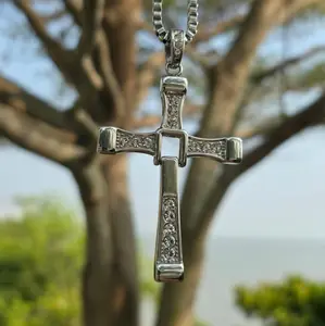 2026 New Stainless Steel Cross Necklace - Unisex Dominic Toretto Pendant - High Quality Glossy Finish Jewelry - Waterproof & Durable Metal Chain
