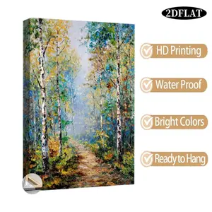 2D Flat, Birch Tree Wall Art Suitable for Rustic Bohemian Decor - Impressionist Forest Path Oil Painting Wrapped Canvas with Wooden Frame, Birch Bark Texture, Hanging Décor for Living Room, Bedroom, - Winter Spring Seasonal, 2D Flat	