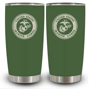 Military Gift Shop 20oz Marine Corps Tumbler – Double Wall Vacuum Insulated Stainless Steel USMC Green Tumbler– Marine Corps