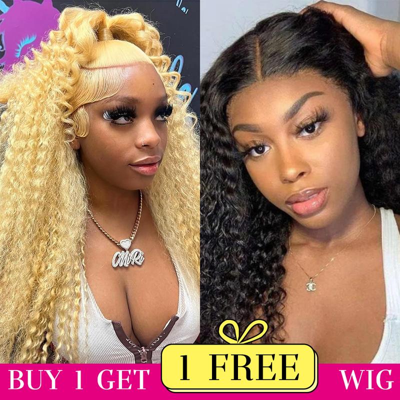 [Combo sale 28''&22'']Buy 1 get 2 Wigs 613 Lace Front Wig Human Hair Blonde Wig Human Hair Deep Wave 13x4 HD Blonde Lace Front Wigs Curly Wig Pre Plucked 180% Density Blonde Frontal 613 Wig