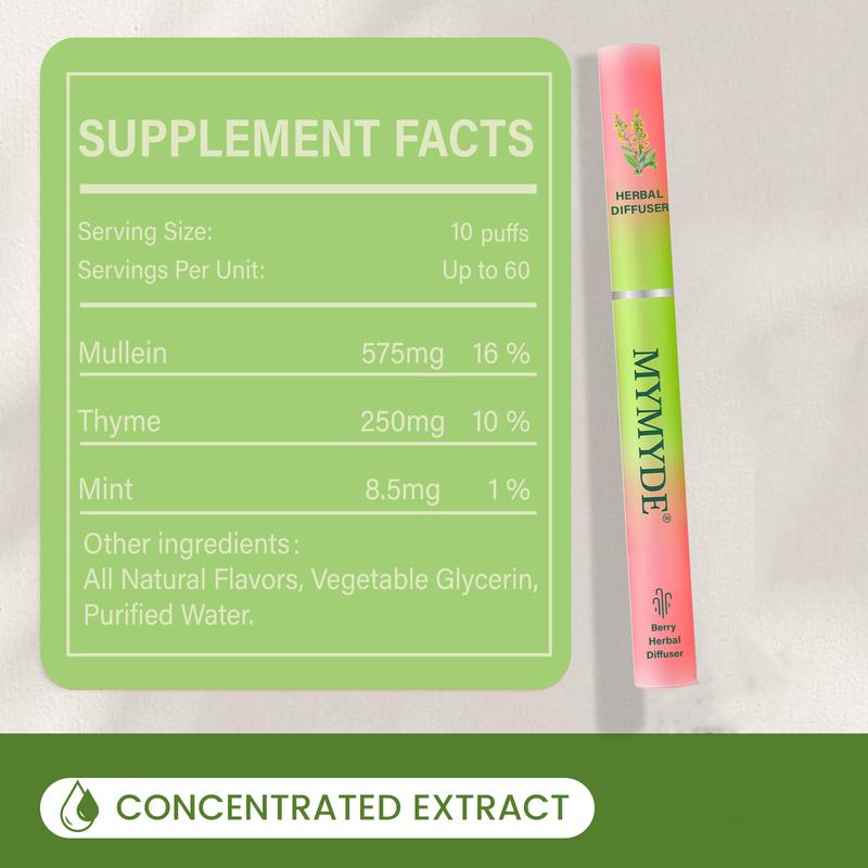 MYMYDE Dual Herbal Diffuser Set - Thyme & Mint Extracts for Lung Detoxification & Oral Air Freshening - Berry Flavor Diffuser - 1800 Puffs - GMO Free