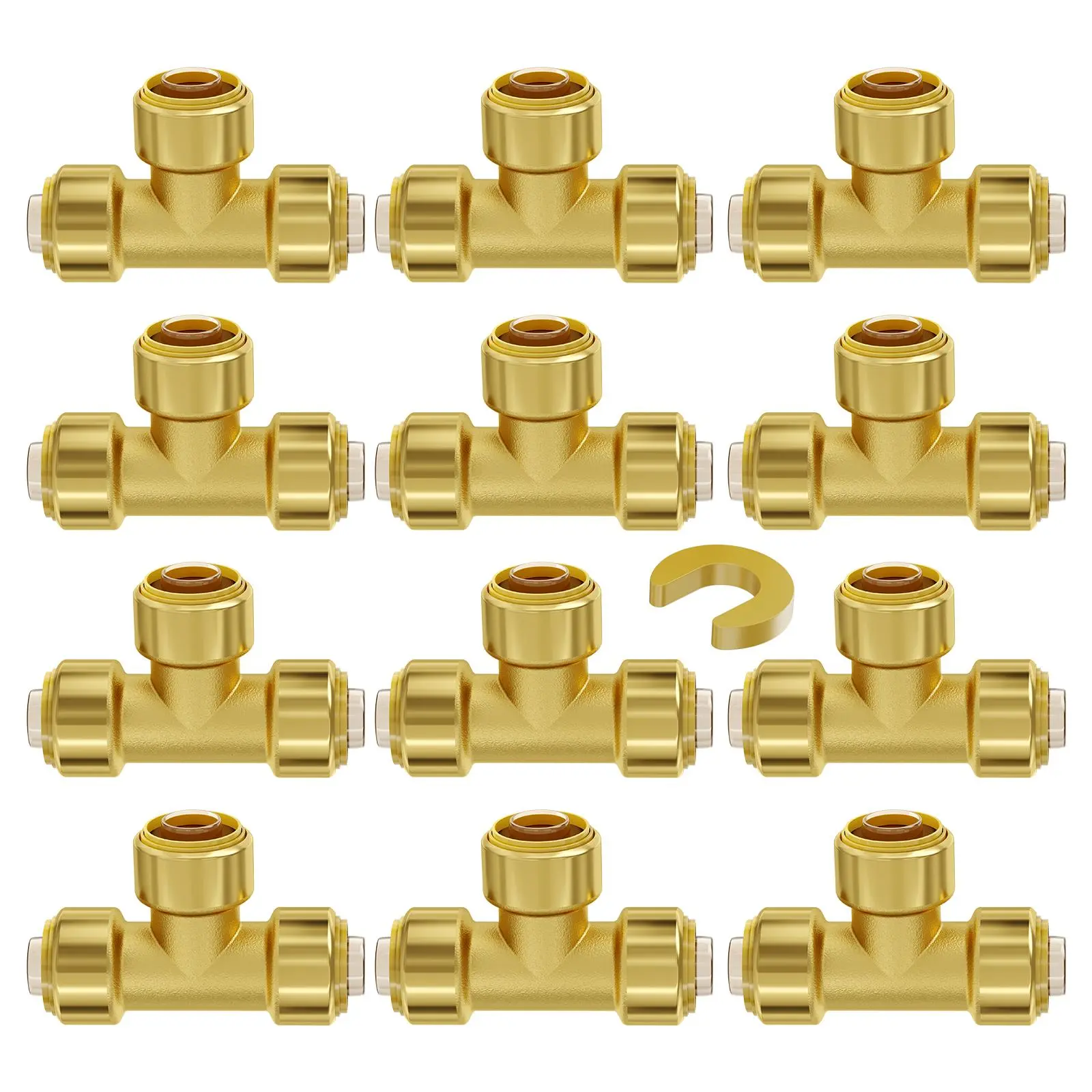 【Summerfinds】VEVOR Pipe Fittings,1/2" 12PCS Tee Brass Pipe FittingsPush-Fit Pipe Connector Brass Air FittingsHeavy Duty Plumbing Fittings Adapter for Heating/Shower SystemsWater Pipes