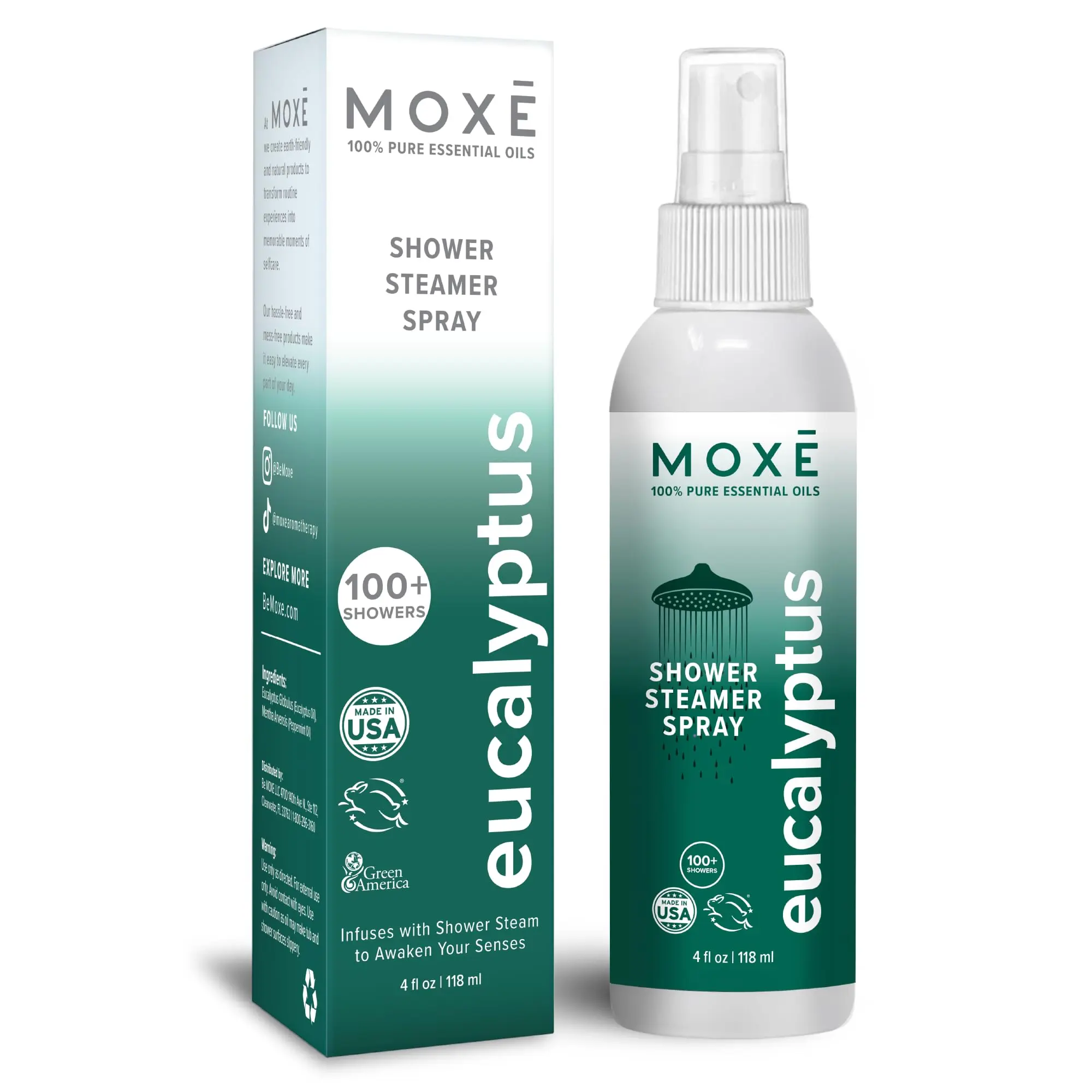 MOXE Eucalyptus Oil Shower Mist, Spa Steam Spray, Certified Natural 100% Essential Oils, Made in USA, Aromatherapy, Sinus Congestion Relief, Tension Relief