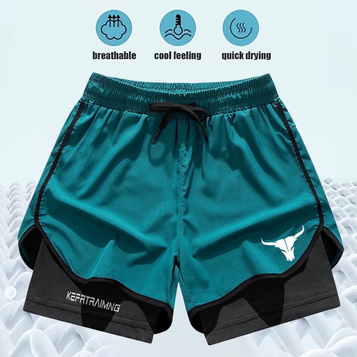 Men's Double-Layer Spring/Summer Sports Breathable Gym & Beach Quick-Dry Running Outdoor Casual Basketball 2PCS