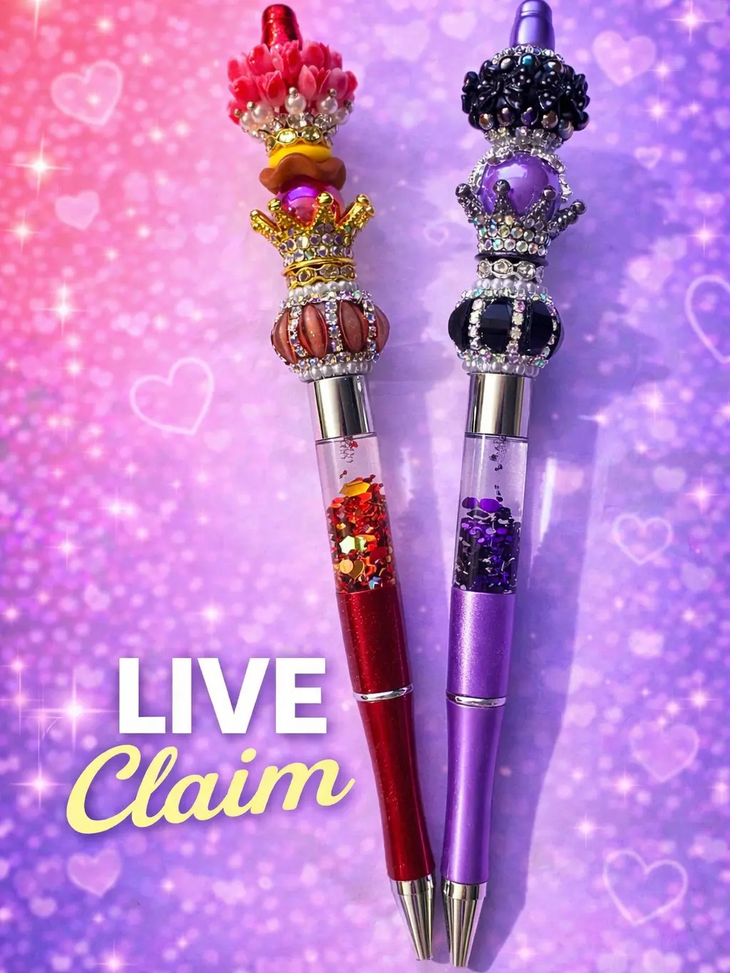 Live Claim- Fancy Snowglobe/Glitter Beaded Pen