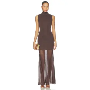 SEROYA Amine Knit Maxi Dress in Slate Brown