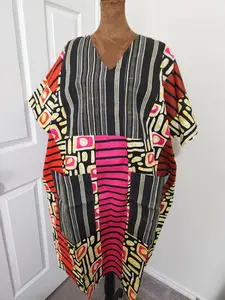 IJAY Ankara kaftan with front pocket / V neck Embellished with Aso Oke.