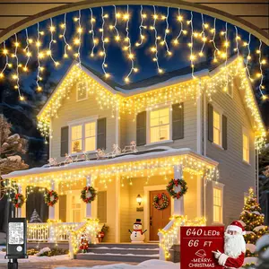 65.6FT 600 LED Icicle String Lights 8 Modes Memory Function Curtain-Style for Home Party Wedding Christmas Decor 640 LEDs 66 FT Indoor Outdoor