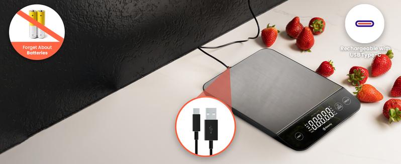 Etekcity Food Kitchen Scale 22lb, Digital Grams and Oz for Weight Loss, Baking and Cooking, 0.05oz/1g, Waterproof, Rechargeable, 304 Stainless Steel