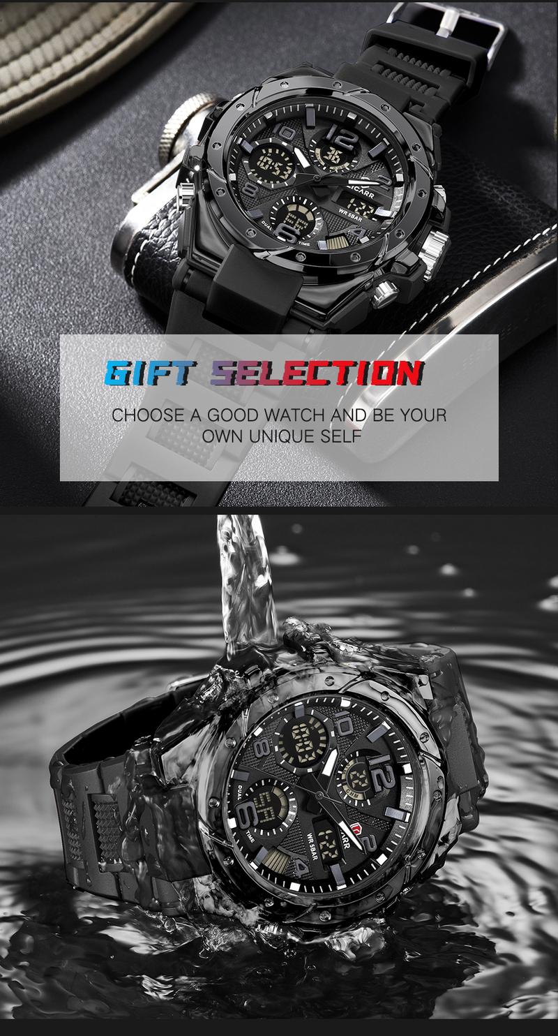 LICARR Men's Quartz Digital Watches Waterproof Alarm Luminous LICARR Men's Quartz Digital Watches Waterproof Alarm Luminous