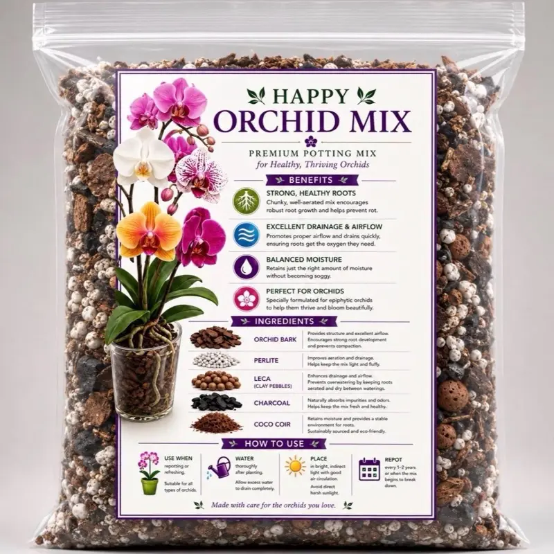 Eco-Friendly 13 oz (1.3 Qt) Happy Orchid Mix, Premium Homemade Fast-Draining Soil for Orchid Plants