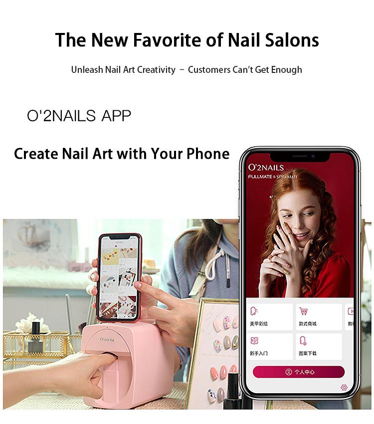 O2Nails Pro 3D Nail Printer Machine, Digital Mobile Nail Art Printer with APP Control, for Salon & Home Use, Custom Photo Printing/Print About 450 Times/10s Fast Printing, DIY Design Nail Art Pink