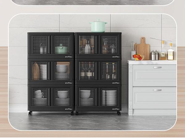 Broview V10 100Qt/300Qt/400Qt Stackable Storage Bins with Lids & Doors, Heavy Duty Plastic Closet Organizer and Storage Drawers with Wheels, Large Collapsible Storage Boxes, Cabinet for Home, Office