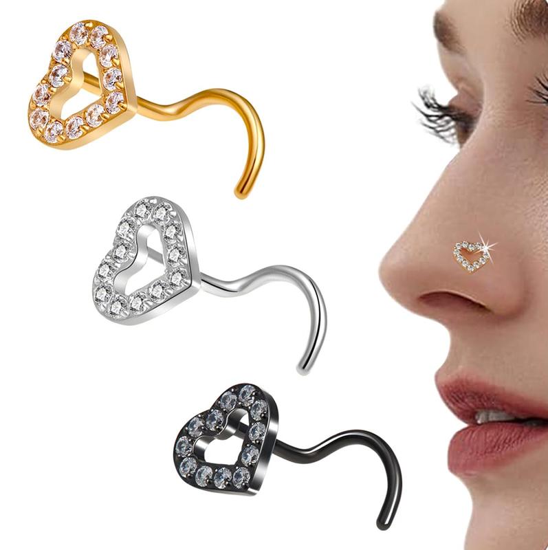 20G Nose Studs for Women 3PCS. Delicate Heart-shaped CZ Nose StudsHypoallergenic 316L Surgical Stainless Steel Piercing Jewelry. ou fter bodyjewelry bat septum Gold Plated Small Hoop Earrings Set Trendy Sterling S faux industrial cartilage tragus earrin 20G Nose Studs for Women 3PCS. Delicate Heart-shaped CZ Nose StudsHypoallergenic 316L Surgical Stainless Steel Piercing Jewelry. ou fter bodyjewelry bat septum Gold Plated Small Hoop Earrings Set Trendy Sterling S faux industrial cartilage tragus earrin