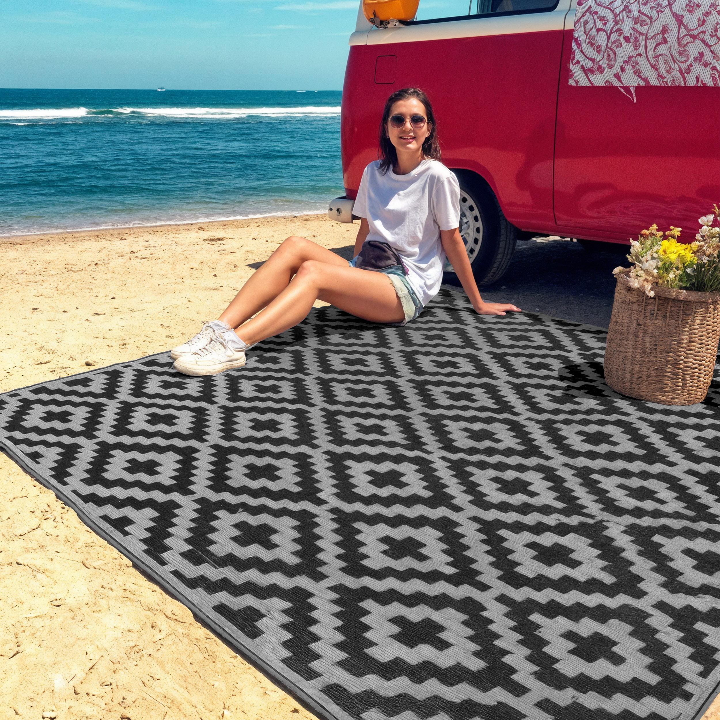 Utopia Home Waterproof Outdoor Rug – Reversible Plastic Straw Patio Rugs for Camping, RV, Deck, Balcony & Under Awning – Available in Diamond Black & Brown (9x12 ft, 6x9 ft), (9x12 ft, 6x9 ft), (9x12 ft, 6x9 ft)