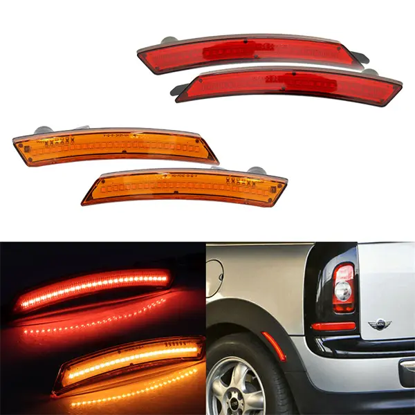 4PCS LED Side Marker Lights For Mini Cooper R55 R56 R57 R58 R59 R60 R61 2007 2008 2009 2010 2011 2012 2013 Replace OEM # 63132751333 rear, left; 63132751334 rear, right