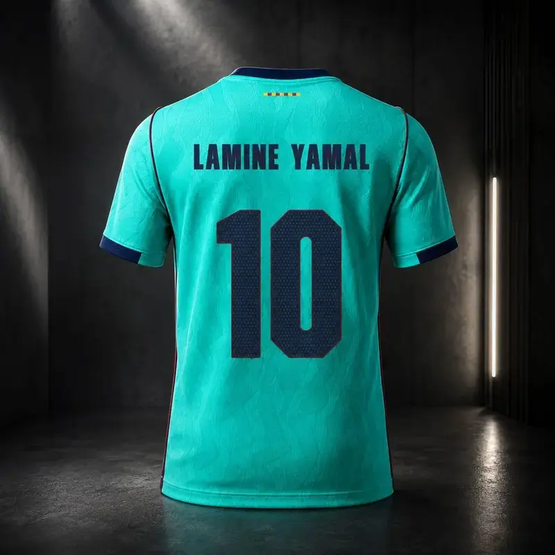 Barca Soccer Jersey 2026/27 Away Jersey, Lamine Yamal #10 Football Fan Jersey Turquoise Soccer Shirt Unisex Game Day Apparel