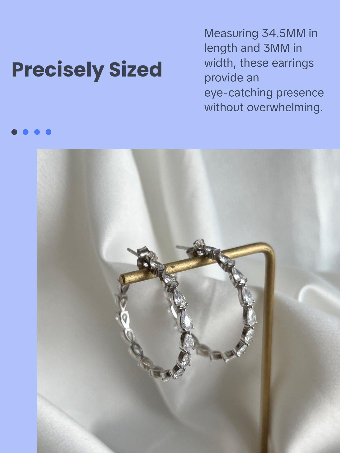 Sparkly Big Baguette Hoop Stud Earrings