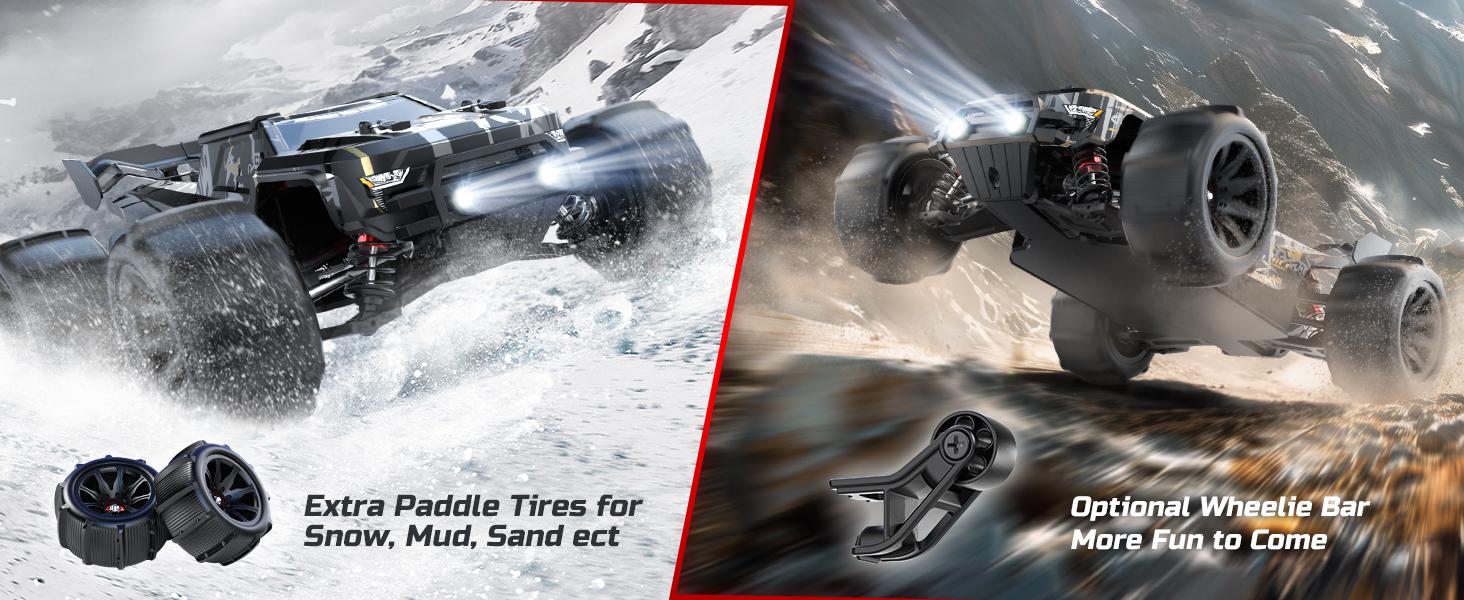 DEERC 1:14 Fast Brushless RC Cars, Max 50+ MPH, 2 3S Lipo Batteries 4x4 Waterproof RC Truck, All Terrain RC Truggy for Snow,Sand & Mud,  Rock Crawler