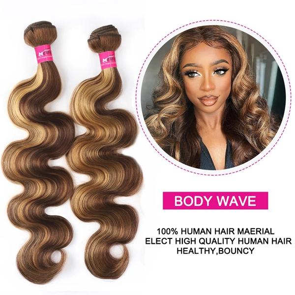 P4/27 Honey Blonde Highlight Body Wave Bundles FB 30 Brown Colored Body Wave Human Hair Weave Bundles Quick Weave Extensions 28 30 Inch #TikTokShopBlackFriday