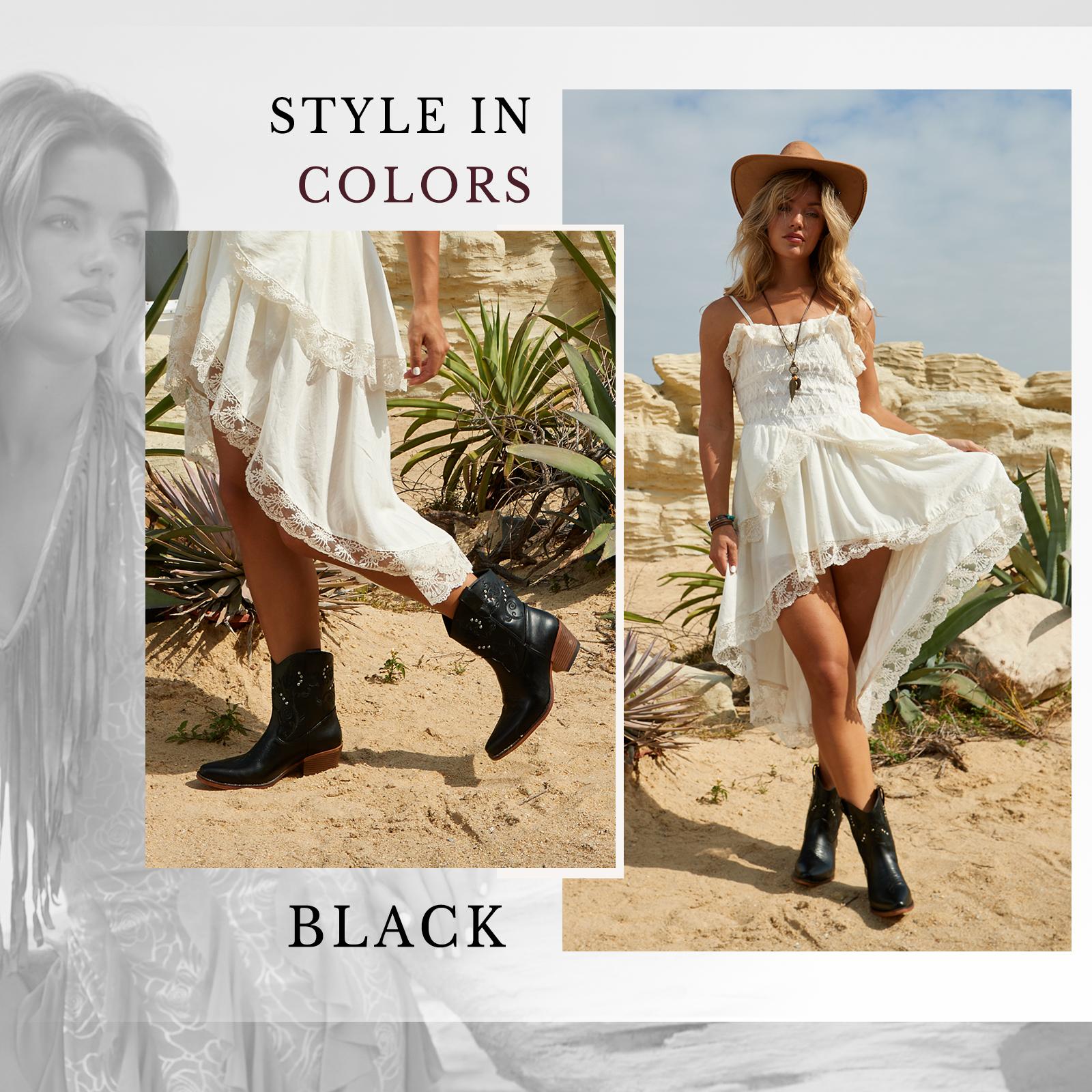 IUV Cowgirl Boots for Women Short Cowgirl Ankle Boots with  Almond Pointed Toe Western Boots Women Chunky Heel  Country Boots  for Comfortable Walking Shoes Classic Booties