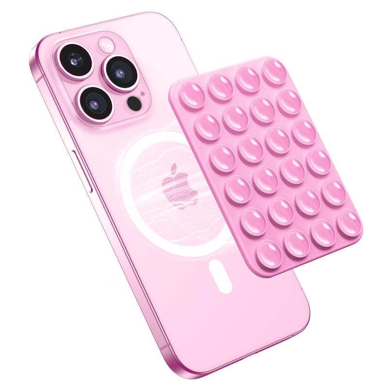 Magnetic Suction Cup Phone Mount | Detachable Suction Phone Grip | Hands-Free MagSafe Suction Mount for Phone Accessories Metal NO-Stick Hot Pink