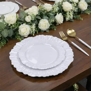 20 Pack 7" Plastic Dessert Plates – Pearl White Reef Design, Appetizer and Salad Party Plates – Elegant Disposable Tableware