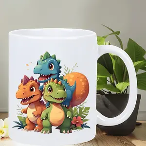 Cheerful Cartoon Dinosaur Ceramic Mug with Blue Green and Orange Dinosaurs Ideal Gift for Youngsters Family and Friends