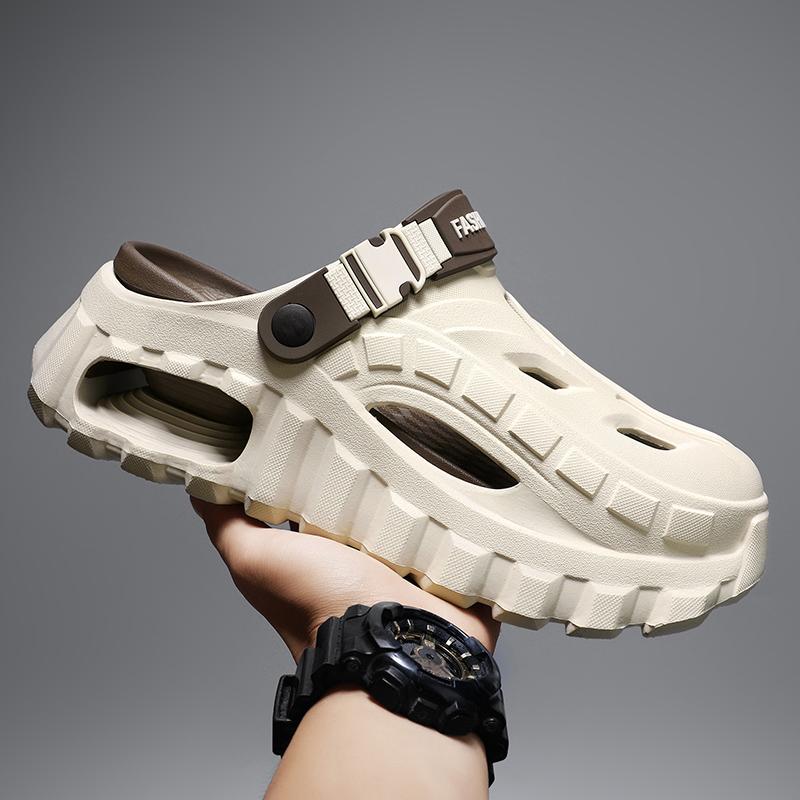 Men's Summer Slippers Outdoor Teenagers Thick Sole Height Increasing Driving Dual Use Closed Toe Cool Hollow Shoes