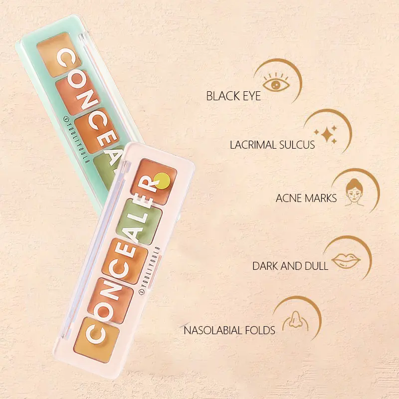 5-Shade Multi-Color Concealer Palette - High-Coverage Long-Lasting Correction Cream, Scar Concealer, Undereye CC Corrector, Facial Makeup with Natural Finish, Blend Seamlessly for Daily Use