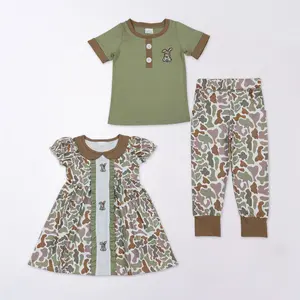 Easter Camo embroidery Bunny Kids Set