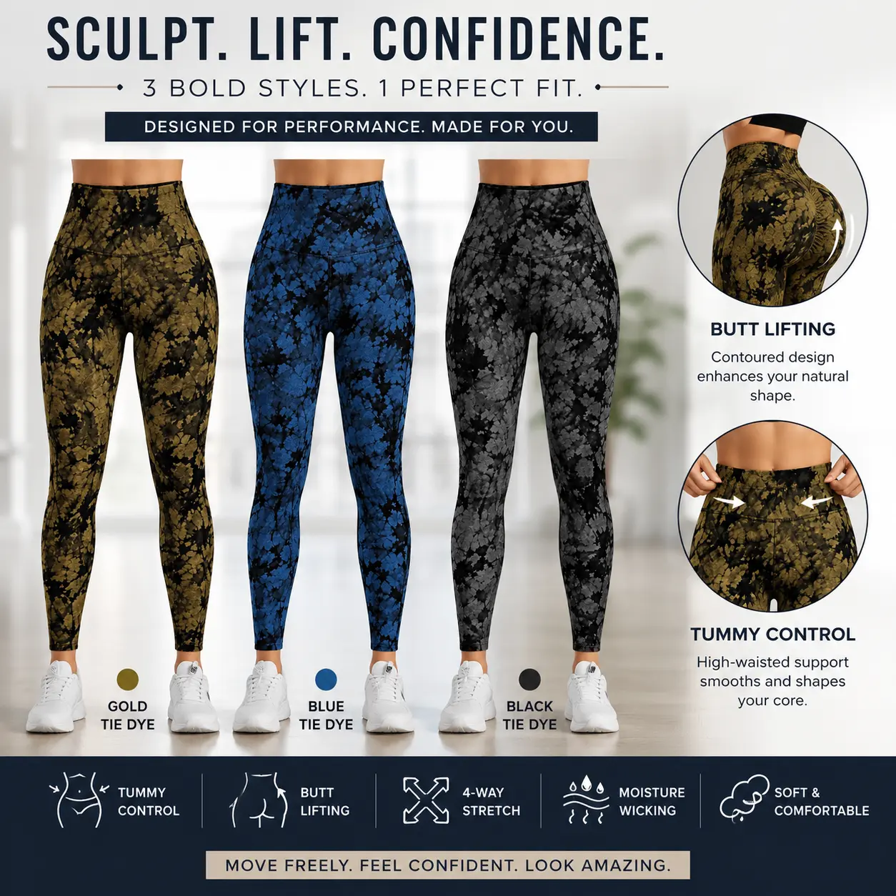 Womens High Waisted Butt Lift Leggings with Tummy Control