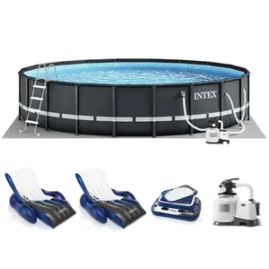 Intex 26ft x 52in Above Ground Pool w/ Inflatable Loungers and Floating Cooler