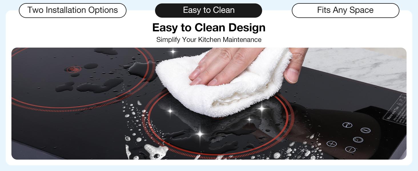 Electric Stove Top 2 Burner, 12inch Electric Cooktop, Built-in Ceramic Cooktop with 9 Power Levels/Timer/Child Safety Lock/Touch Control/Overheat Protection, 220-240V, Hard Wire, No Plug