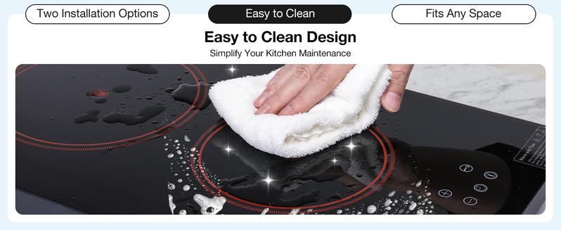 【Valentine's Day Gift】Electric Stove Top 2 Burner, 12inch Electric Cooktop, Built-in Ceramic Cooktop with 9 Power Levels/Timer/Child Safety Lock/Touch Control/Overheat Protection, 220-240V, Hard Wire, No Plug