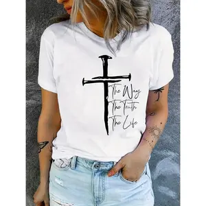 [ Cotton] Women's Casual Crew Neck T-Shirt with "Love Like Jesus" Print,  Polyester Knit Fabric, Geometric Pattern, Soft and Comfortable Summer Tee, Everyday Tshirt |     Crew Neck Top |     Machine Washable Shirt, T S  Golf Gift T-Shirt For Men a