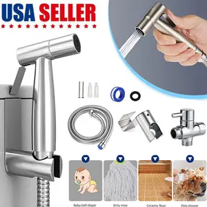Stainless Steel Toilet Bidet Spray Kit, Shattaf Adapter with Hose and Handheld Shower Head, Durable & Easy-to-Install for Enhanced Bathroom Hygiene Faucet Fixtures Water Home