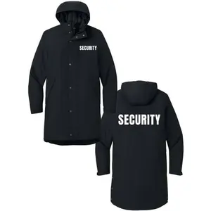 SECURITY Waterproof Insulated Sideline Parka Jacket Long Rain Coat with Hood (Double Sided Print)