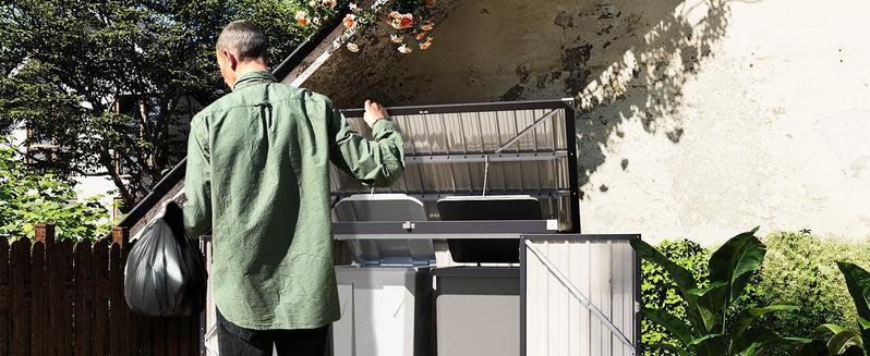 Aoxun 80 CU.FT Outdoor Storage Shed Metal Trash Can Storage with Chain Lid Waterproof Outdoor Garbage Can Organizer, Ideal for 2 Trash Bins, Toys, Garden Tools (Black) Aoxun 80 CU.FT Outdoor Storage Shed Metal Trash Can Storage with Chain Lid Waterproof Outdoor Garbage Can Organizer, Ideal for 2 Trash Bins, Toys, Garden Tools (Black)