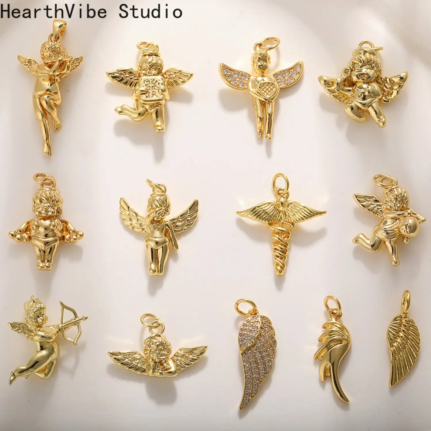 18K Gold-Plated Copper Angel Wing Pendant - Whimsical Necklace, DIY Jewelry Charm for Bracelets, Earrings