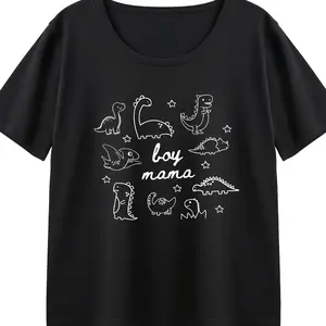 S-6XL Cute "Boy Mama" Dinosaur Graphic Tee | Proud Boy Mom Shirt | Minimalist Dino Mama T-Shirt Soft & Comfy Graphic Top for Moms KT0816