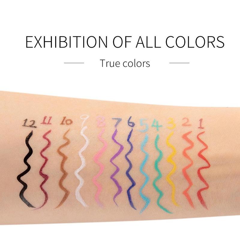 12 Colors Matte Liquid Eyeliner Set Rainbow Neon Waterproof Smudgeproof Long Lasting Gel Eye Liner Christmas Gift Kit for Women All Skin Types - Lipliner