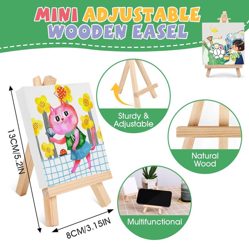 18 Set Mini Acrylic Paint Kit, Minis Stretched Canvas with Easel, Acrylic Paint Strips, Palettes, Painting Brushes, Mini Canvas and Easel Set for Kids Artists Beginner, Gifts