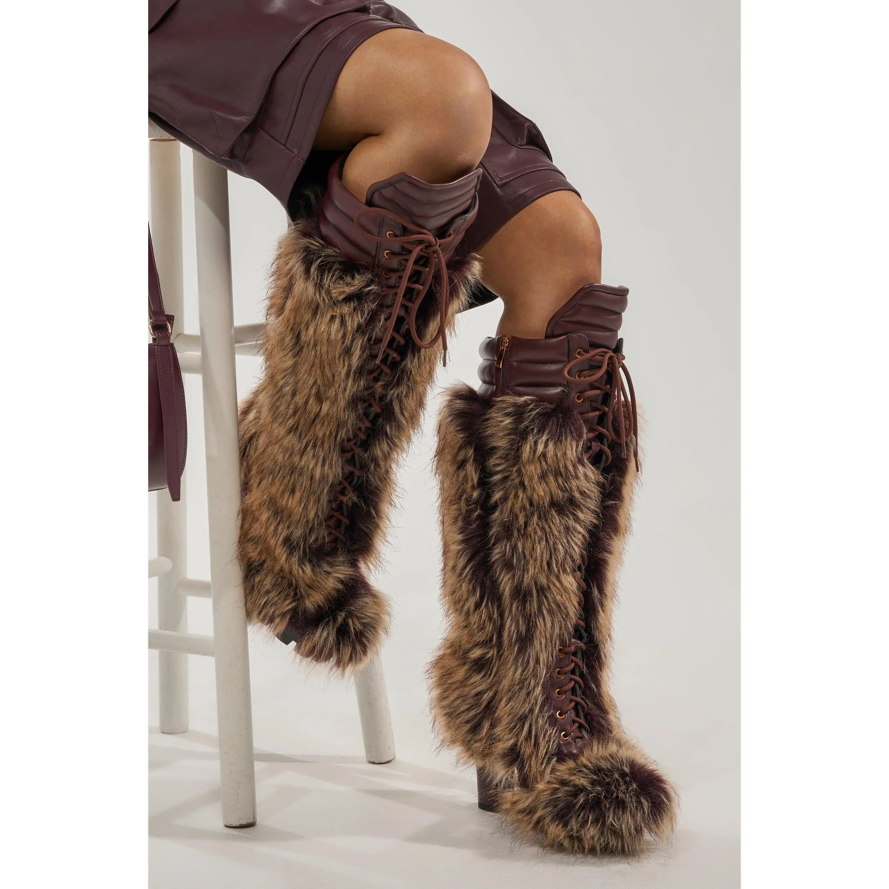 AZALEA WANG HEARTBEAT BROWN MULTI BLOCK FUR BOOT