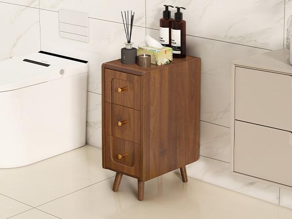 Giratree Small Nightstand with 3 Drawers, Narrow Bedside Table Vintage Skinny Night Stand with Storage, Wood Slim Side Table for Bedroom, Small Spaces, Living Room