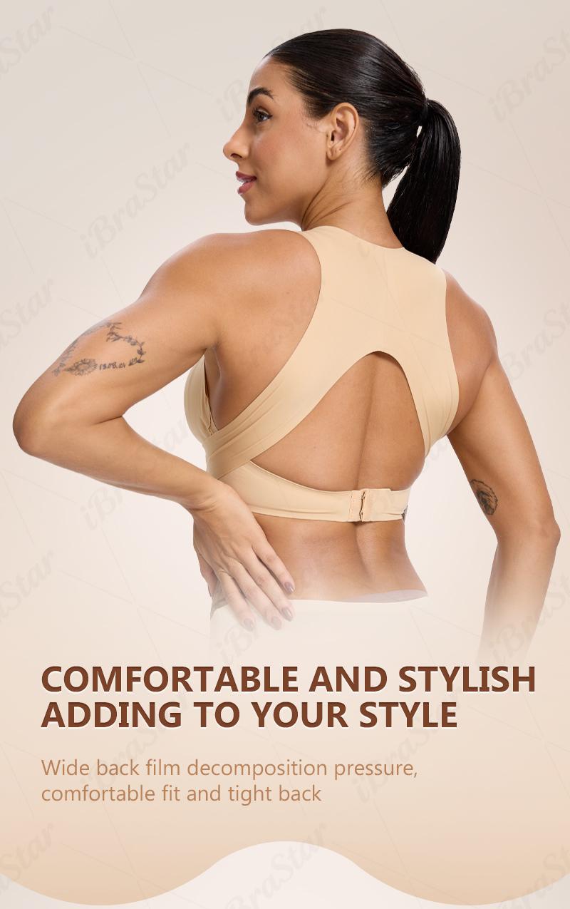 【Postural correction】Women's Comfort Flex Bra, Beige Wireless Bralette with Molded Cups for Back Support, Great for Daily Use & Light Exercise