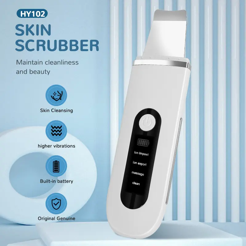 Ultrasonic Skin Scrubber Spatula - IPX6 Waterproof Pore Cleaner Blackhead Remover with 4 Modes, LCD Display for Facial Deep Cleansing (White)