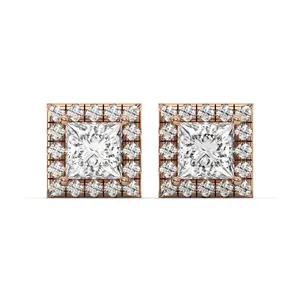 Men's Jewelry VVS Lab Diamond Halo Princess Stud Earrings For Men 14K Rose Gold D-F Color Square Cluster Customizable