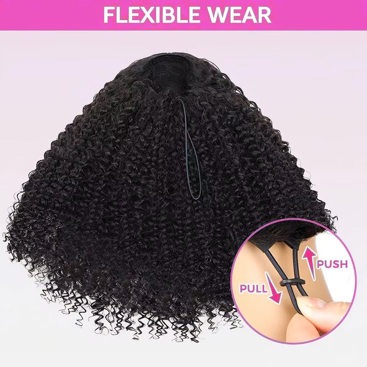 FORGIRL FOREVER Wear And Go Glueless Wig Drawstring Wear Go Half Wig 7x5 Pre Cut Bleached Knots Afro Kinky Curly Wig Lace Front Human Hair Wigs