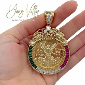 Design 50 Pesos Moneda Mexican Coin Pendant Yellow Gold Plated Multicolor Lab Created. .(Not Solid Gold)